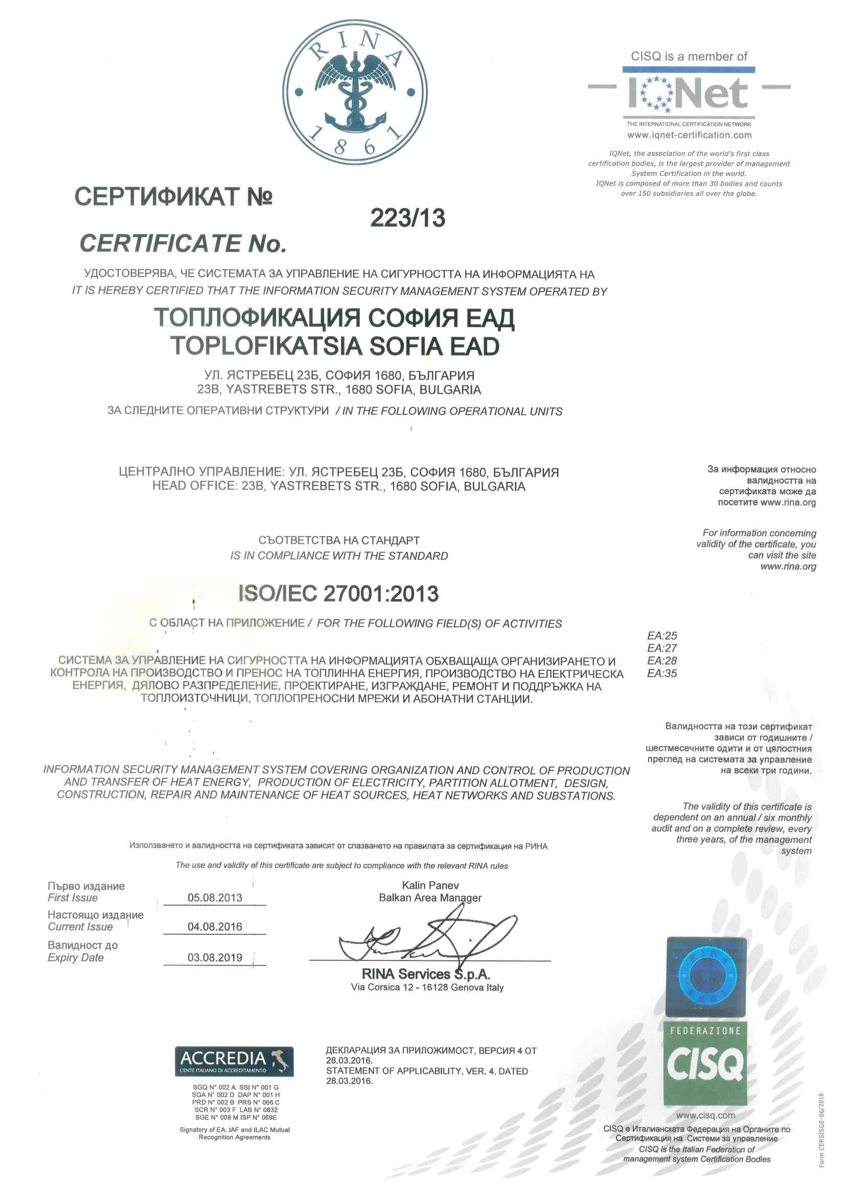 Сертификат 223/13